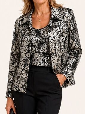 Berek Black Silver Sequin Jacket Tank Set XL Vintage Y2K